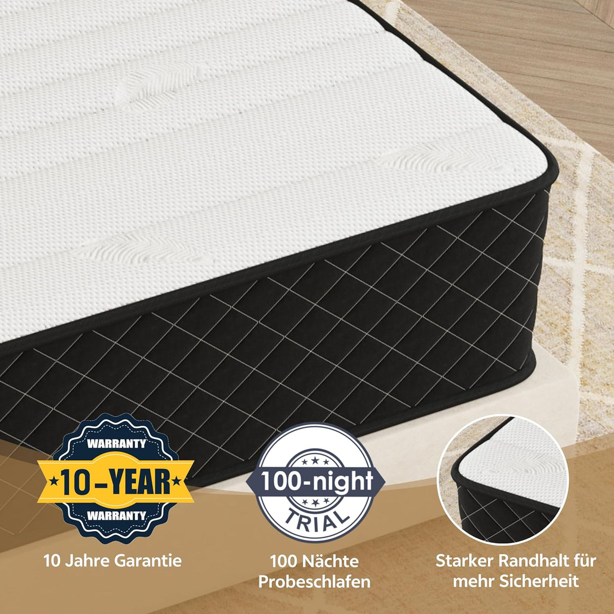 PurrJoys Izer Matras, 120 x 200 cm, hoogte 25 cm, pocketvering H3 en H4, 7 zones, ademend, Oeko-Tex-gecertificeerd, voor zijslapers en rugslapers, 100 nachten proefslapen
