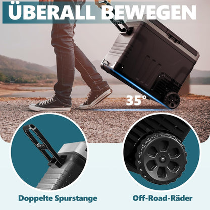 EUHOMY Auto-koelkast-compressor, 50 liter, -20 °C tot +20 °C, 12 V/220 V, stille campingkoelbox met app en wielen, draagbare vriezer voor outdoor, reizen, vissen (geluidsarm, zwart)
