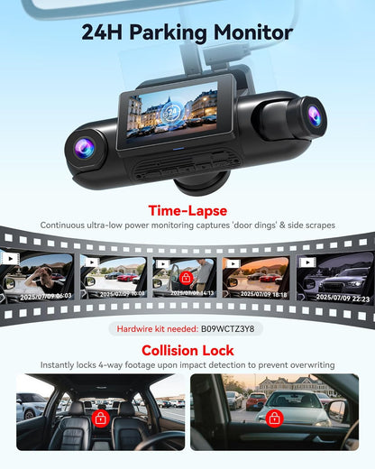 4-Kanaals 360° Dashcam – Autocamera – Rijcamera – Voertuigcamera – Panorama Dashcam – 2,5K Voor En Achter + 1080p Zijkanten – 5,8 GHz Wifi, Infrarood Nachtzicht & 128 GB Kaart