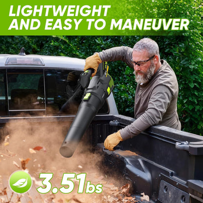Bladblazer met Accu, Gisam Elektrische Bladblazer Borstelloos met 2x3.0Ah batterijen, Leaf Blower 2 Snelheden + Turbo Schakelaar Max 25000RPM, Luchtvolume 750m³/h, Voor Tuin Gazononderhoud