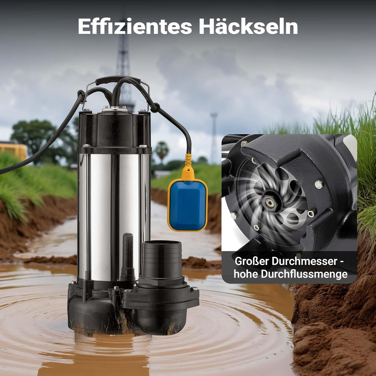 Vuilwaterpomp met vlotter schakelaar versnipperaar 31.200 l/h 2200W opvoerhoogte 10m