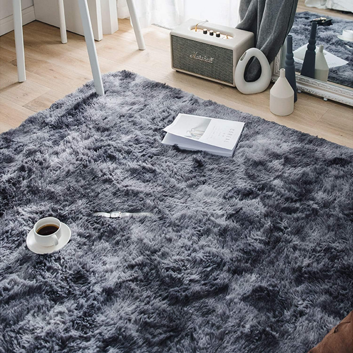 vloerkleden, pluizige tapijten voor in de slaapkamer, vloermatten, anti-slip woonkamertapijten, shaggy pluche tapijten voor de woonkamer, woondecoratie (250 * 300 cm, zwart grijs)