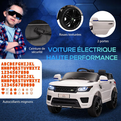 HOMCOM Elektrische auto voor kinderen, SUV, elektrisch voertuig, 12 V, dubbele motoren, snelheden 3-5 km/u, veerophanging, afstandsbediening 2,4 G, ledlampen, muziek en claxon, 3-6 jaar, wit