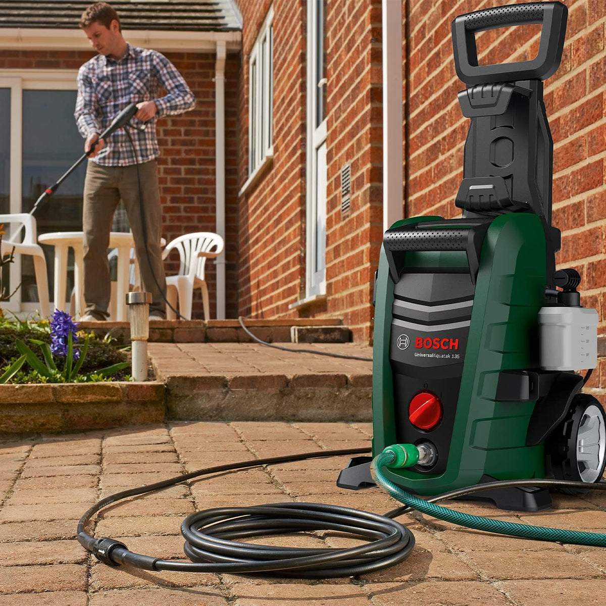 Bosch Home and Garden hogedrukreiniger EasyAquatak 120 (1500 W, druk: 120 bar, kartonnen doos) & Bosch Home and Garden F016800361 6m verlengslang