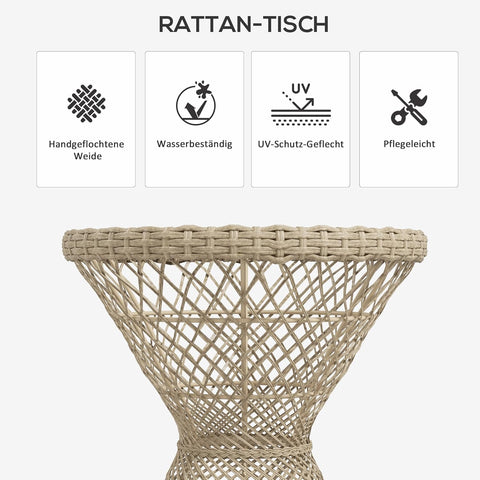 Tuintafel - Tuintafel Rond - Bijzettafeltje - Rotan Tuinmeubel - Bistrotafel - Salontafel - met UV-bescherming - Boho-Stijl - Veiligheidsglas Tafelblad - voor Terras - Tuin - Balkon - Ø45 x 52 cm - Bruin