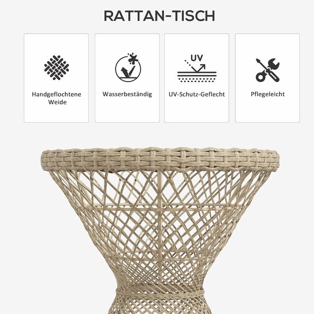 Tuintafel - Tuintafel Rond - Bijzettafeltje - Rotan Tuinmeubel - Bistrotafel - Salontafel - met UV-bescherming - Boho-Stijl - Veiligheidsglas Tafelblad - voor Terras - Tuin - Balkon - Ø45 x 52 cm - Bruin