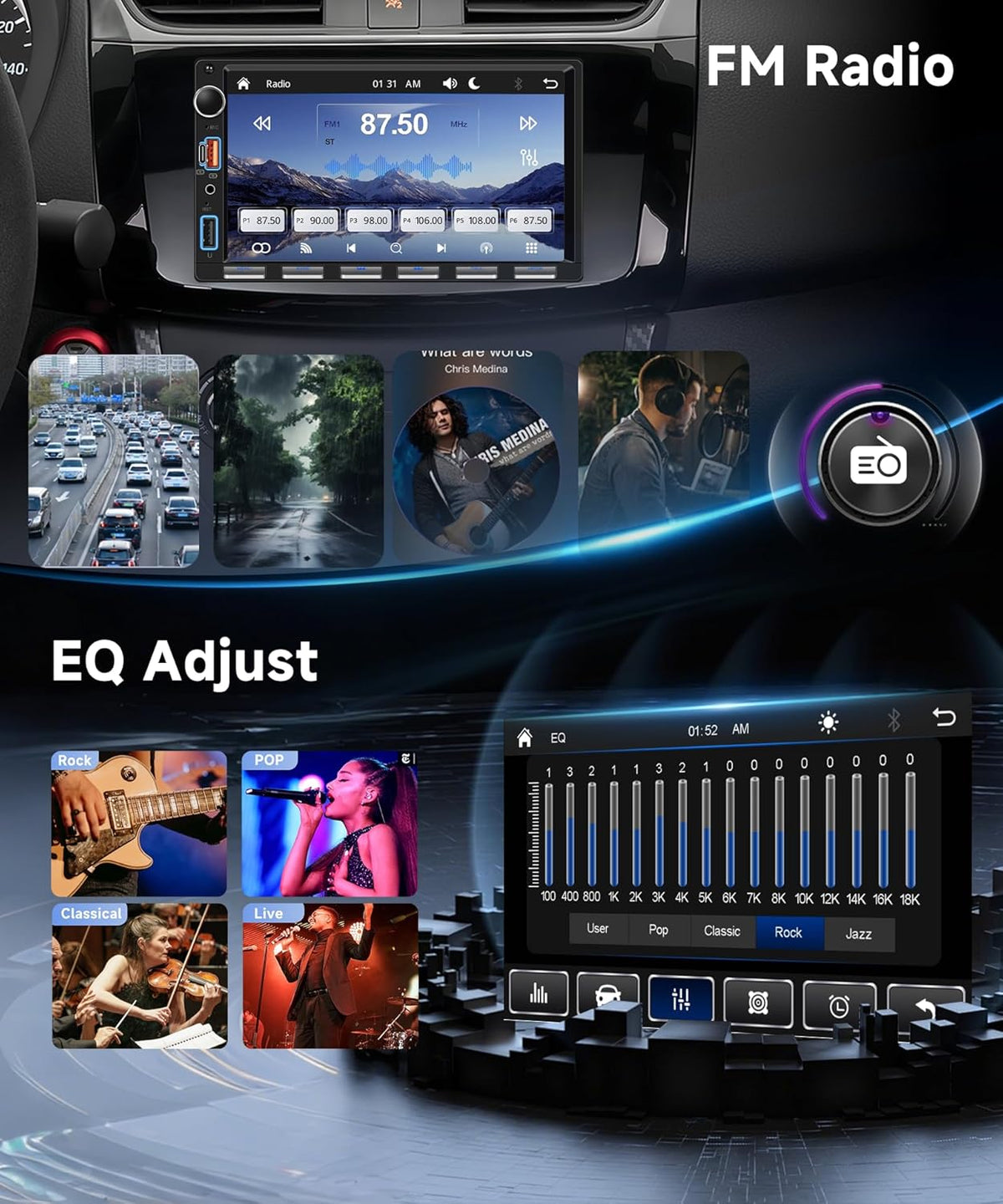 Autoradio, 2 Din pianotoetsen met draadloze Carplay Android auto, 7 inch IPS HD touchscreen, autoradio, ondersteuning bluetooth, FM-radio, USB/type-C, spiegellink, achteruitrijcamera