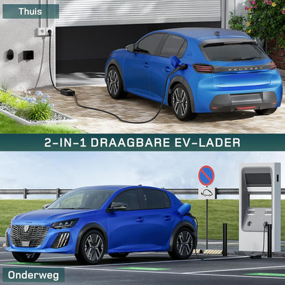 dé EV Charger Type 2 Schuko 3,7kW [7m, 1-Fase, 6-16A] Thuislader Type 2 met Digitaal Display, Instelbare Stroom, EV Oplader 3,7kW voor Model Y/3, ID.3/4, EX30, Enyaq en andere EV/PHEV