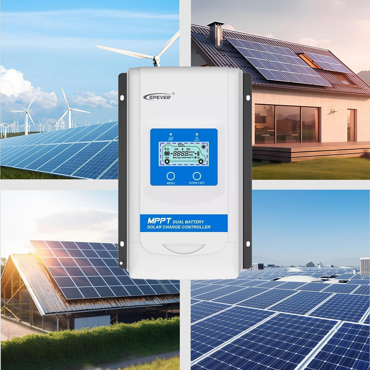 20A MPPT Solar Charge Controller 12V/24V Automatische Identificatie Systeemvoltage met LCD Display en Dubbele USB Poort voor Solar Home Systeem - DR2210N