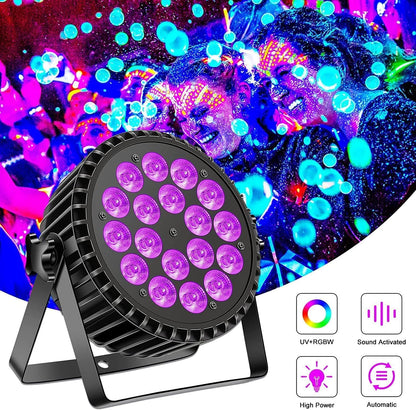 DMX512 Stage Lighting, 200 W, 18 LEDs, Energy Saving Lamp, UV+RGB, Disco Light, 8CH Party Light, Strobe/Sound, Active Mode, Lighting, DJ, Light Effect for Show, Bar, Party, Music Festival - QUORE