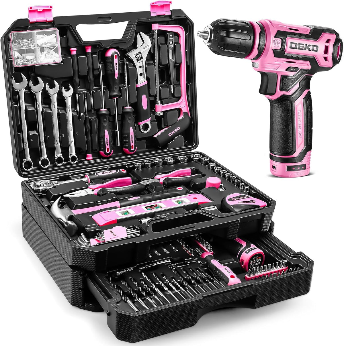 Gereedschapsset – Boorset – Klusset – Accu Gereedschap – Doe-Het-Zelf Set – 238-Delig Compleet – 12V Accuschroefboormachine – Draagbare Koffer Met Lade