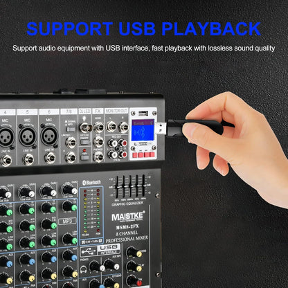 Mixer 8-Kanaals – Audio Mixer – Mengpaneel – DJ Mengpaneel – Mengtafel – Bluetooth en USB – 48V Fantoomvoeding