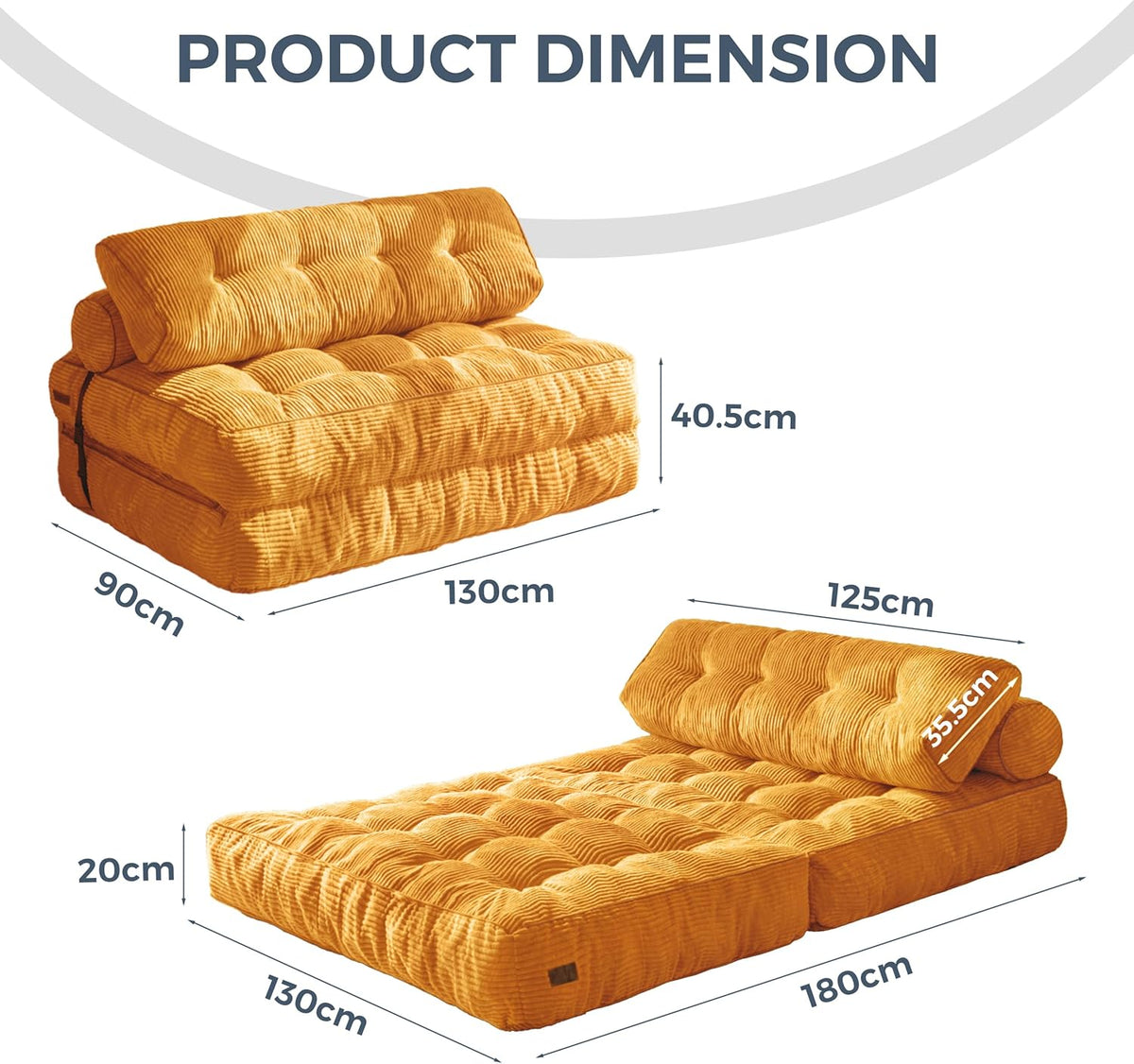 MAXYOYO Folding Sofa Bed, Convertible Sleeping Chair with Pillow, Mattress with Back Support, Portable Chair Bed, Comfortable Lounge for Living Room, Bedroom, Orange, Double