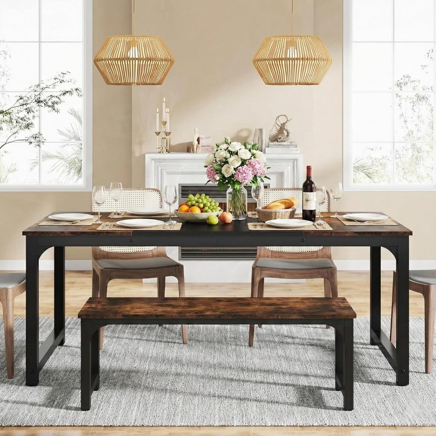 Eettafel – Rechthoekige Tafel – Industriële Eettafel – Dining Table – Grote Eetkamertafel – 180x80 cm – Robuust Houten Blad – Stabiel Metalen Frame