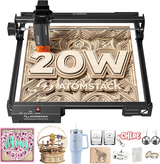 ATOMSTACK A20 PRO V2 lasergraveermachine 20W lasersnijder, uiterst nauwkeurige lasersnijder voor gepersonaliseerde geschenken, visitekaartjes, hout, metaal, acryl, leer