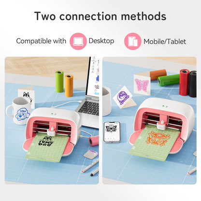Plottermachine – Snijplotter – Mini-snijplotter – Plotter – Snijmachine – Roze – Beginnersset Inbegrepen – USB 2.0 En Bluetooth 5.0