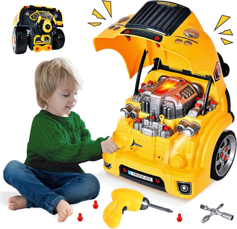 Autoschroeven - Speelgoedset - Educatief Speelgoed - voor kinderen, met Boormachine - Grote Tractor om te Schroeven - Licht - Geluid - Motorblok Reparatiefuncties - Geel