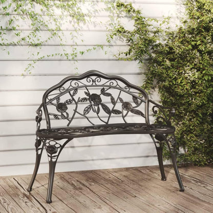 Garden Bench 100 cm Cast Aluminium Black Outdoor Bench Furniture - QUORE