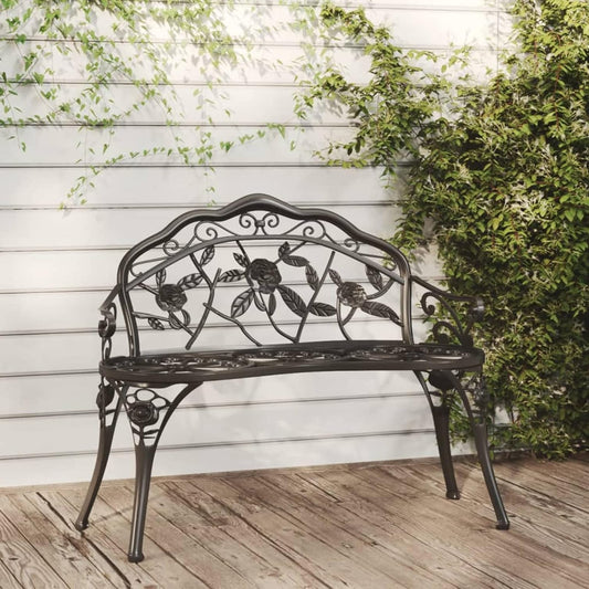 Garden Bench 100 cm Cast Aluminium Black Outdoor Bench Furniture - QUORE