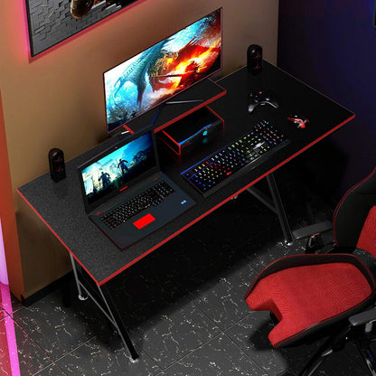 Lavievert Ergonomische Gaming Bureau K Vormige Home Office PC Computer Tafel Gamer Werkstation met Verstelbare Monitor Stand & Opslag Plank