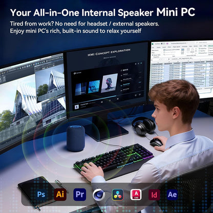 Mini PC, AMD Ryzen 5 7640HS Mini Computer, 16GB DDR5 512GB SSD Micro Desktop Computer 4K Drievoudig Scherm HDMI+DP+USB4/Interne luidsprekers/2,5G LAN/WiFi6 Voor Gaming/Kantoor/Thuis