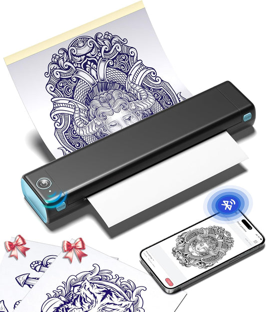 Phomemo M08F Tattoo Thermocopier Tattoo Printer Thermal Tattoo Printer with 10pcs Thermocopier Tattoo Paper Tattoo Printer Compatible with Tablet PC Phone for Artists,Beginners, Black Blue - QUORE
