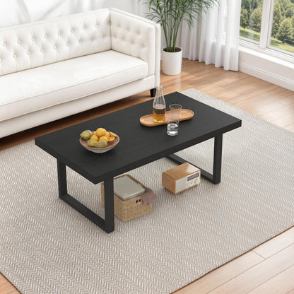 Zwarte salontafel van hout met metalen frame, stabiel en modern, salontafel voor koffie en laptop, 100 l x 55 D x 45,5 cm, vintage stijl