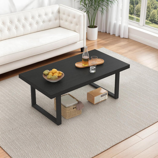 Zwarte salontafel van hout met metalen frame, stabiel en modern, salontafel voor koffie en laptop, 100 l x 55 D x 45,5 cm, vintage stijl
