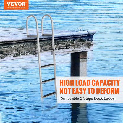 VEVOR Dockladder 5 afneembare treden, 227 kg draagkracht, pontonbootladder van aluminiumlegering met 8 cm brede trede en antislip rubberen mat, voor het instappen in schepen/meren/zwembaden/zeeën