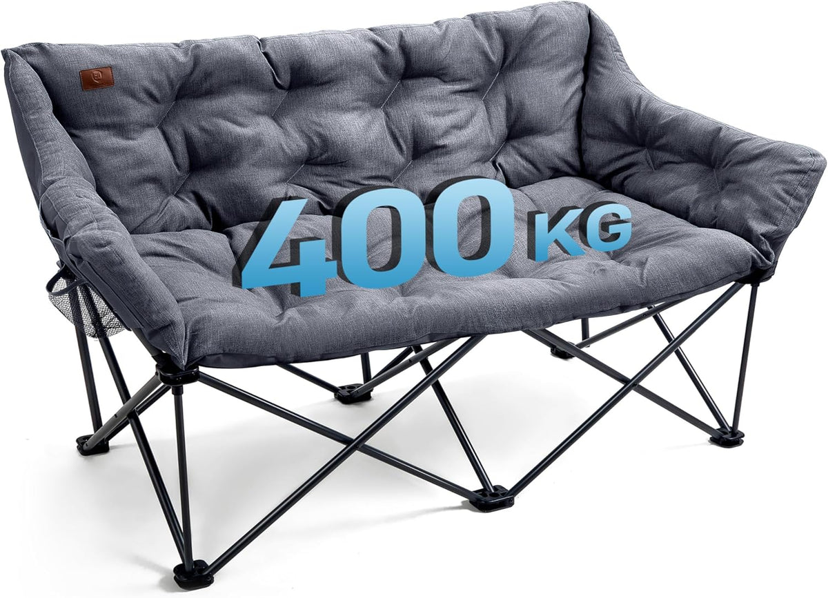 EVER ADVANCED Extra grote campingstoel, opvouwbaar, voor 2 personen, 400 kg belastbaar, grijs