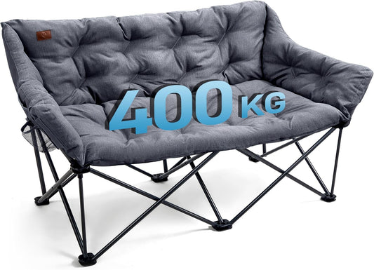 EVER ADVANCED Extra grote campingstoel, opvouwbaar, voor 2 personen, 400 kg belastbaar, grijs