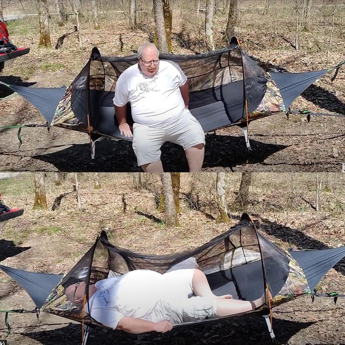 Night Cat Lay Flat Hammock: Flat Bottom with Mosquito Net Waterproof Rain Fly for 1 Person Camping in Garden Backyard Wild (Green)