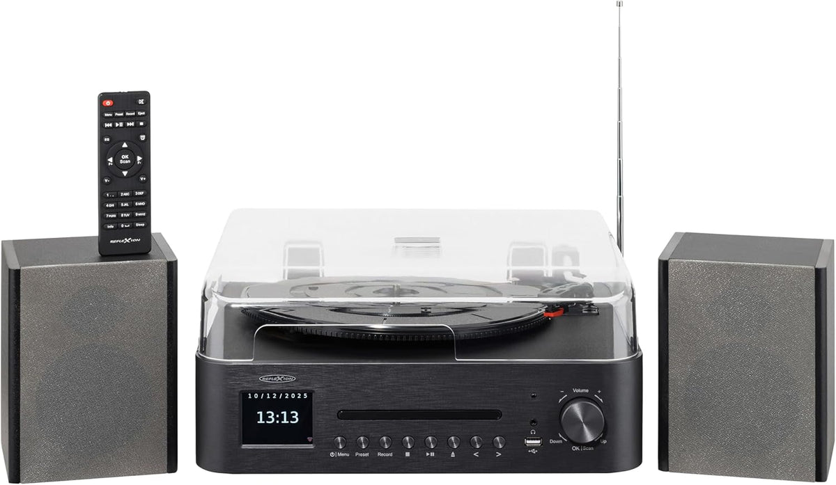Reflexion Draaitafel met luidspreker en wifi, retro hifi-installatie met DAB+, internetradio, bluetooth, cd, USB-mp3-opname, kleurendisplay, wekker en slaaptimer, compleet systeem incl
