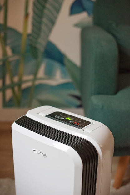 My Wave Draagbare luchtontvochtiger, 10 l, vermindert vocht, anti-schimmel, ideaal voor ruimtes tot 15 m², timer voor maximaal 24 uur en controlelampje