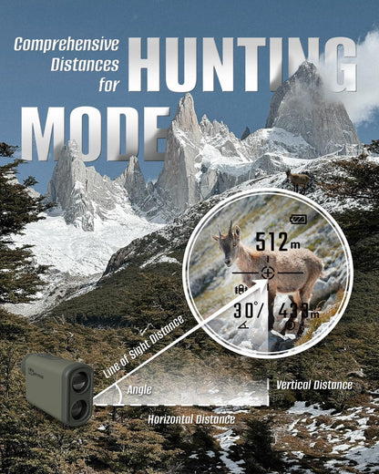 Laserafstandsmeter, Inkerma Jacht Rangefinder, 1200m Afstandsbereik met 6X Vergroting, LCD Display, Hoge Precisie voor Hoek/Snelheid/Scan/Lope Compensatie Meten (Hunter-X)