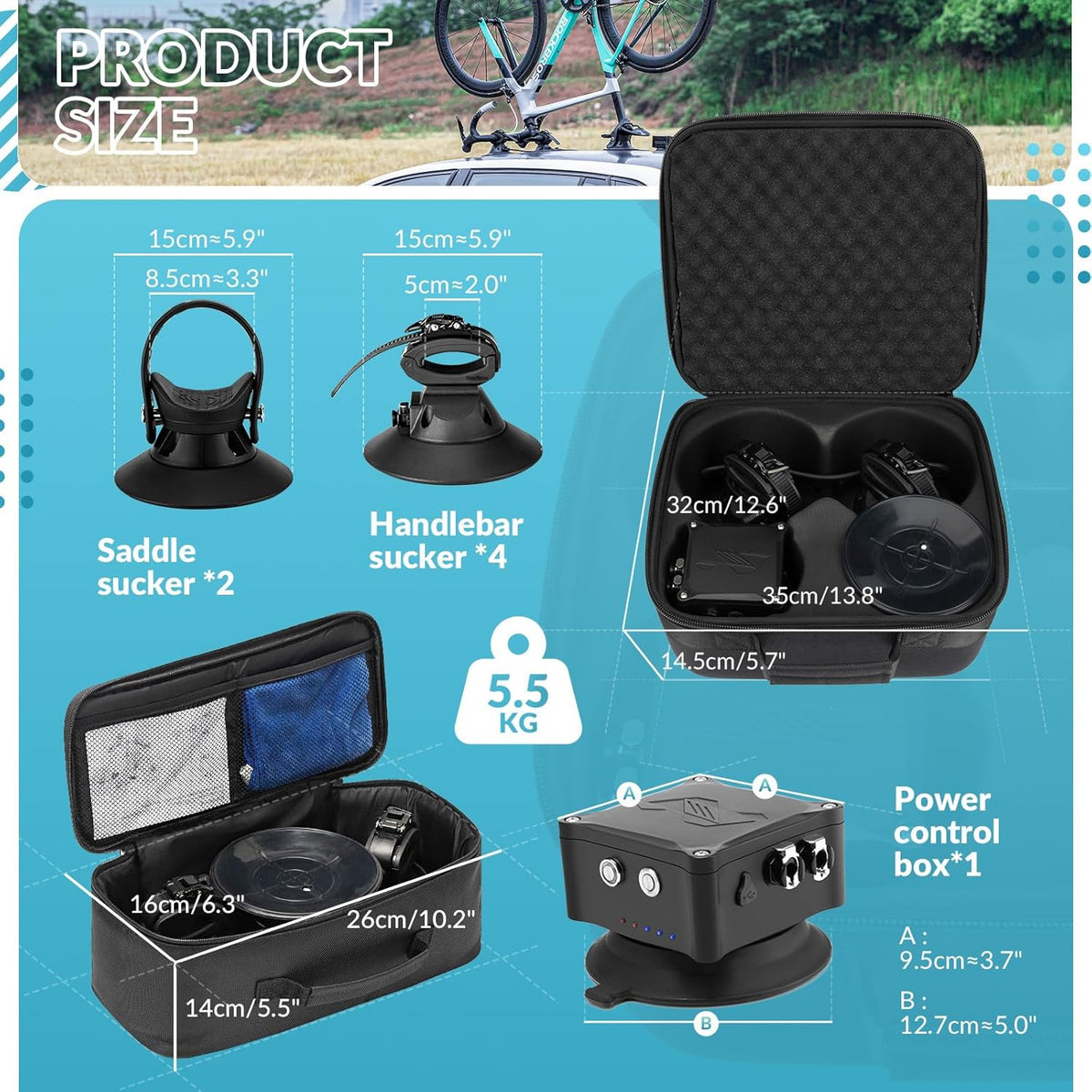 ROCKBROS Car Bicycle Carrier with Suction Cup Electric Bike Carrier for Car Roof Rack Bicycle Holder with Pressure Alarm - QUORE