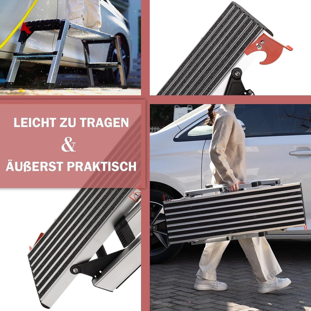 XinSunho Aluminium werkplatform, inklapbare trapladder tot 150 kg, vouwladder met veiligheidssloten, antislip treevlak, trapladder, Pro Work platform ladder voor huis en werkplaats