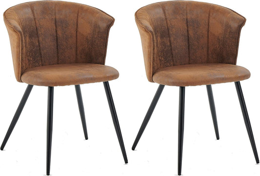 MEUBLE COSY Eetkamerstoelen, set van 2 keukenstoelen, retro, gestoffeerd, met armleuning, vintage kunstsuède zitting, metalen poten, bruin, 55x58x75,5 cm