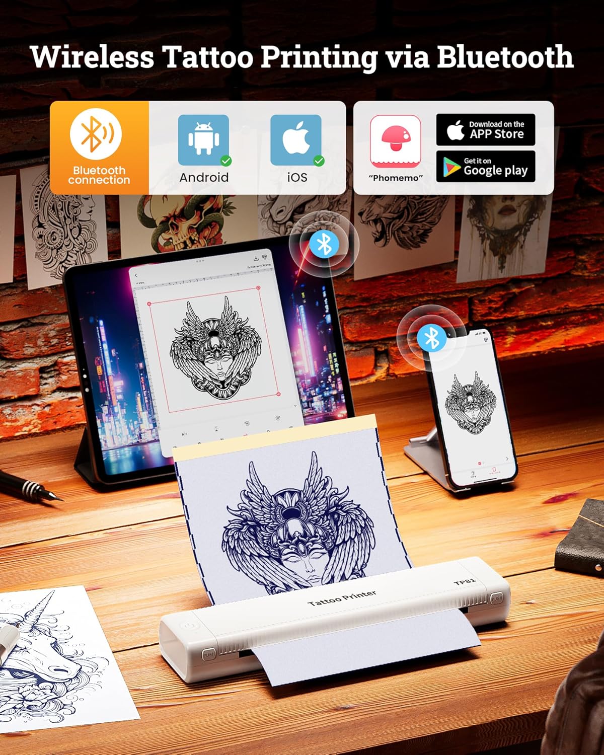Tattoo Stencil Printer – Tattoo Printer – Sjabloonprinter – Tattoo Transfer Printer – Tattoo Overzetprinter – Anti-Kreuk Technologie – Bluetooth & USB Connectie