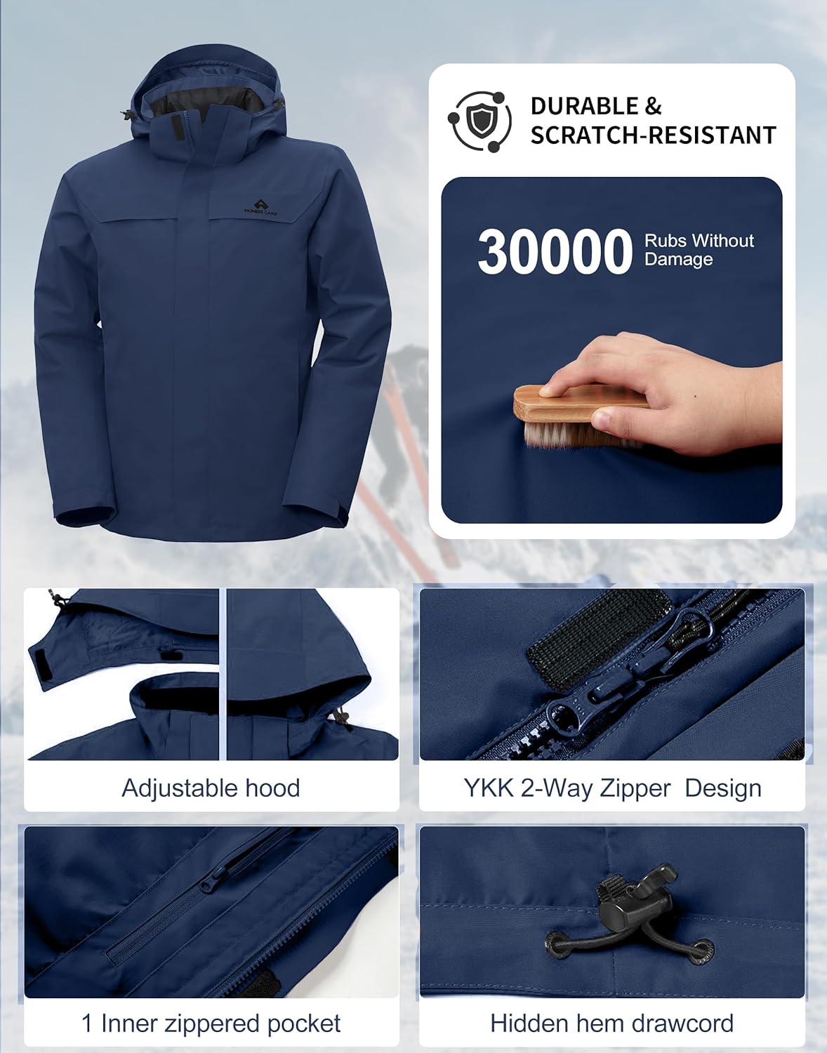 Pioneer Camp 3-in-1 ski-jack voor heren, met donsvoering, waterdicht en winddicht, warm snowboardjack met verstelbare capuchon