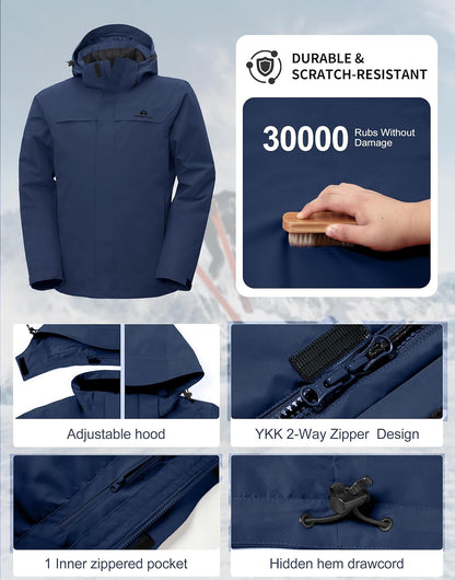 Pioneer Camp 3-in-1 ski-jack voor heren, met donsvoering, waterdicht en winddicht, warm snowboardjack met verstelbare capuchon