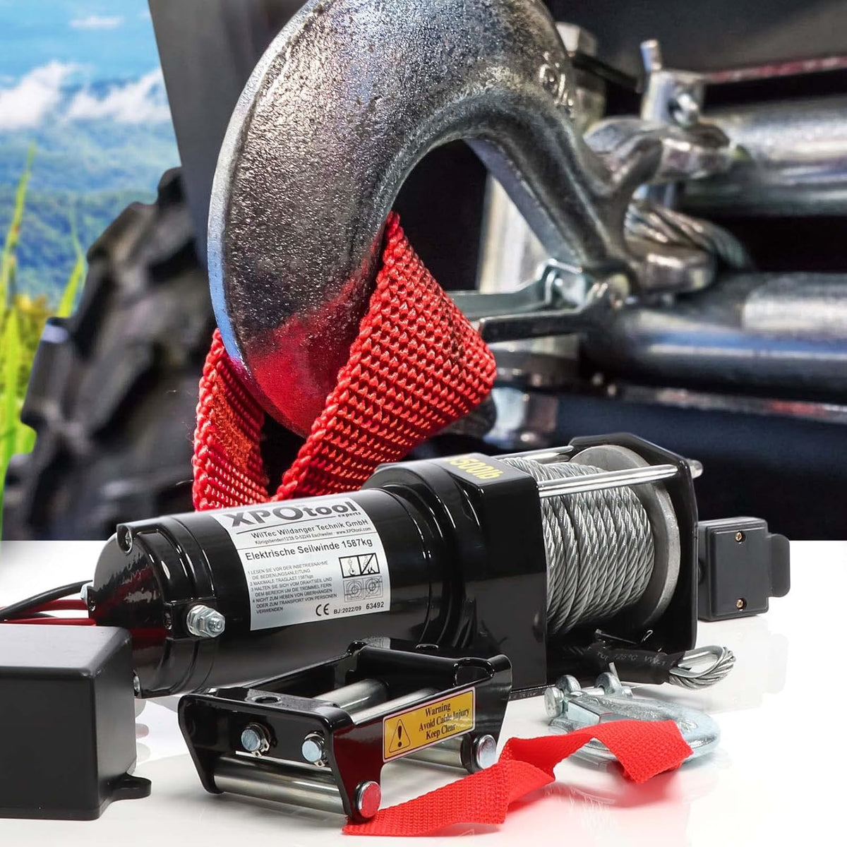 Elektrische kabellier 1587 kg – Motorlier – Treklier – Lier – Staalkabellier – 12 V, 1,5 pk motor – 10,5 m staalkabel