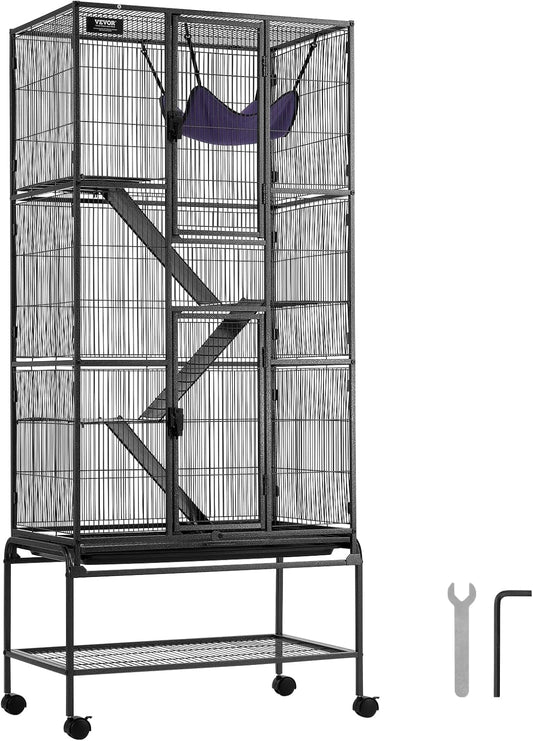 4-Laags Metalen Kooi Voor Fretten -  Geschikt Voor Ratten, Hamsters, Cavia's en Chinchilla's - 75.5 cm x 45.5 cm x 175.5 cm - QUORE