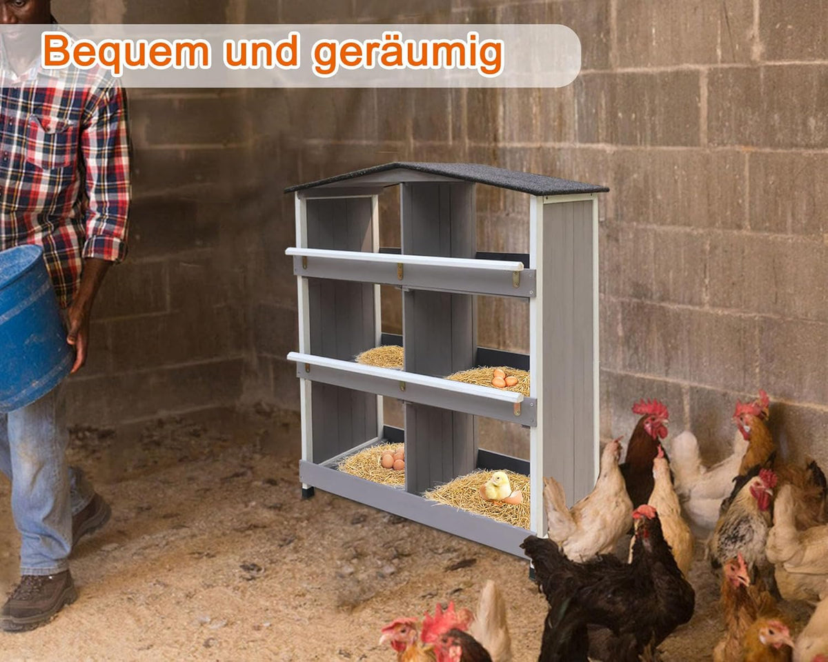 Sleeping nest for chickens, with sloping base, with ventilation holes, easy cleaning, 6 compartments, L x W x H 79 x 52 x 43.5 cm, storage room - QUORE
