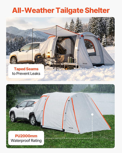 VEVOR Opblaasbare achterkleptent, autotent (2042+1020) x 2438 x 2020 mm, waterdicht (PU2000 mm), campingtent met geventileerde deuren en muggennetten, UV-achtertent voor kamperen, wandelen, incl