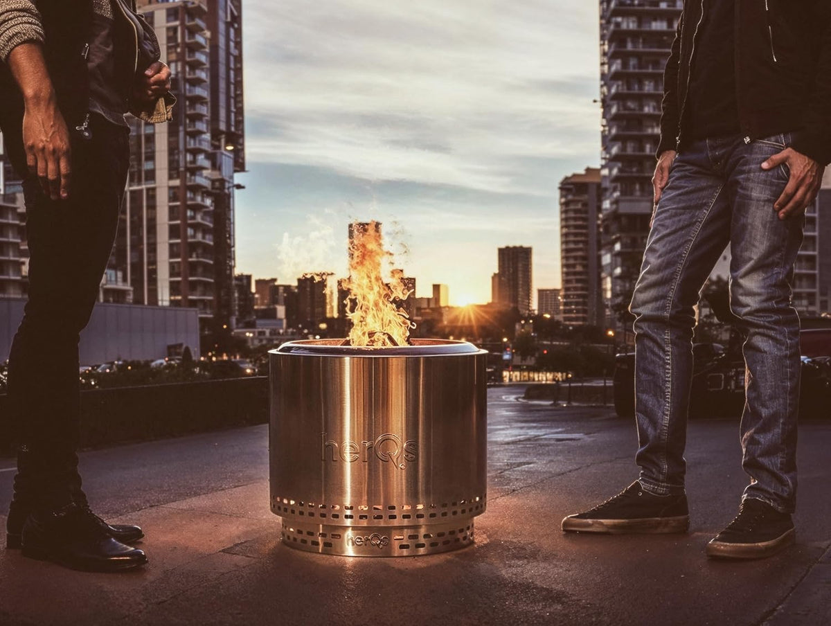 herQs Blaze - Rookvrije vuurkorf van roestvrij staal Ø49,5 cm voor 6-8 personen – Smokeless firepit met secundaire verbranding – Inclusief draagtas en asopvangbak - voor de gemiddelde en grote tuin