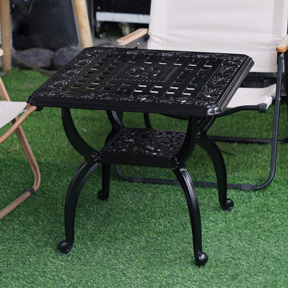 JARDIN DE CENTENNIAL Cast Aluminium Outdoor Side Table, Anti-Rust, Outdoor End Table, Patio, Coffee Bistro Table for Indoor, Garden, Porch, Balcony (Square Black) - QUORE