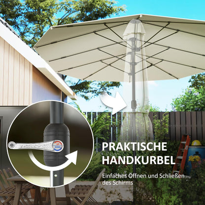 Outsunny Double Umbrella, 437 x 260 cm, UV Protection, Steel Parasol with Hand Crank, Oval Balcony Screen, Beach Screen, Windproof, Stable Market Umbrella, Crank Umbrella for Beach, Balcony,