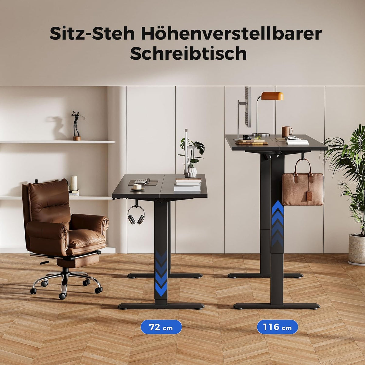 Agilestic Height Adjustable Desk 150 x 60 cm, Stable Desk with Electric Height Adjustment and Manual Control with Memory, Ergonomic Desk for Standing or Sitting, Black - QUORE
