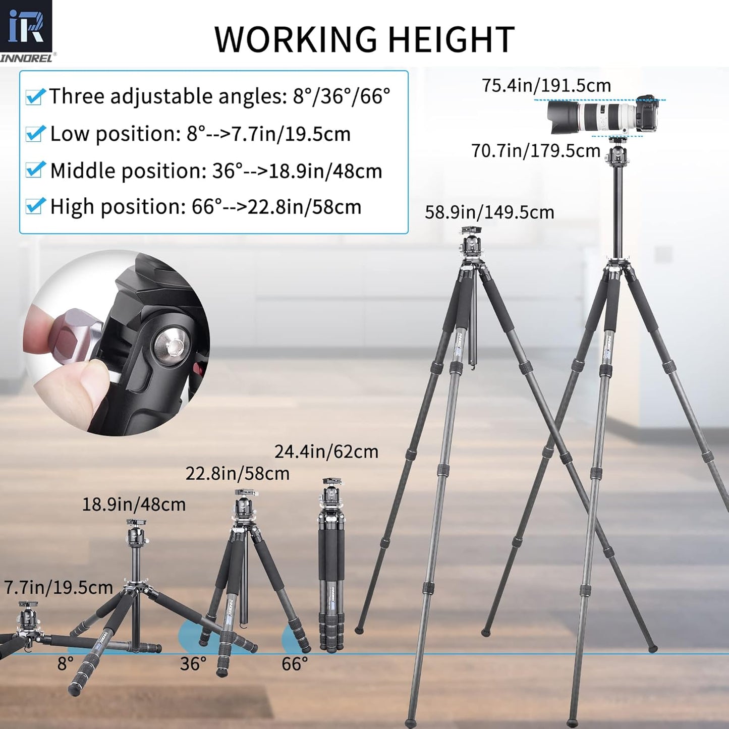 Koolstofvezel Statief - INNOREL GT324C Professionele Compact Statief voor Digitale Reflex Camera Robuuste Ondersteuning met Laag Zwaartekracht Centrale Kolom Speciaal Vorm